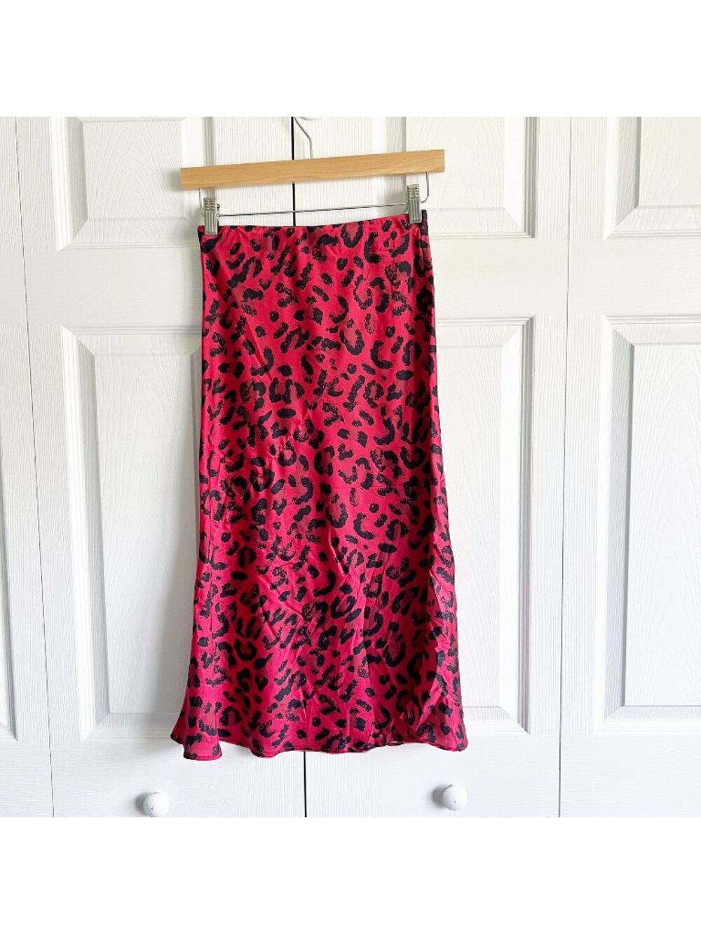 Kourt Murray Red Black Animal Print Satin Midi Dress Women's Size X-Small XS